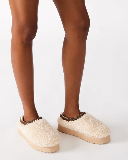 SELENA Faux Shearling Women's Natural Slip-On Mule Flat