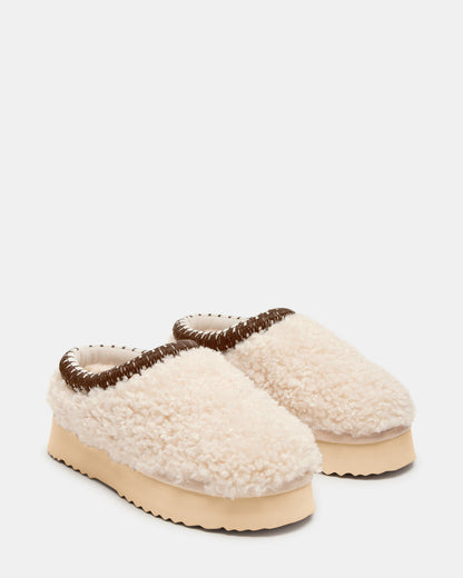 SELENA Faux Shearling Women's Natural Slip-On Mule Flat