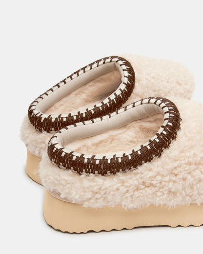 SELENA Faux Shearling Women's Natural Slip-On Mule Flat