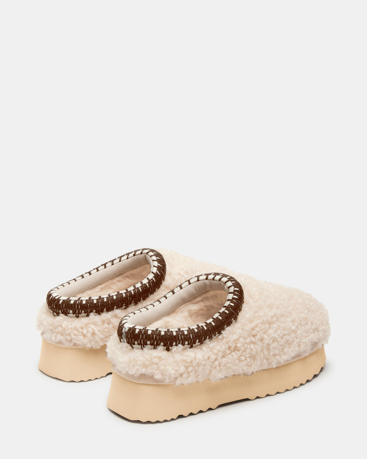 SELENA Faux Shearling Women's Natural Slip-On Mule Flat