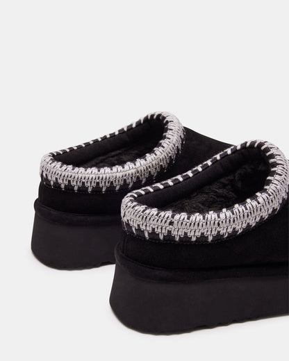 SELENA Black Suede Women's Natural Slip-On Mule Flat