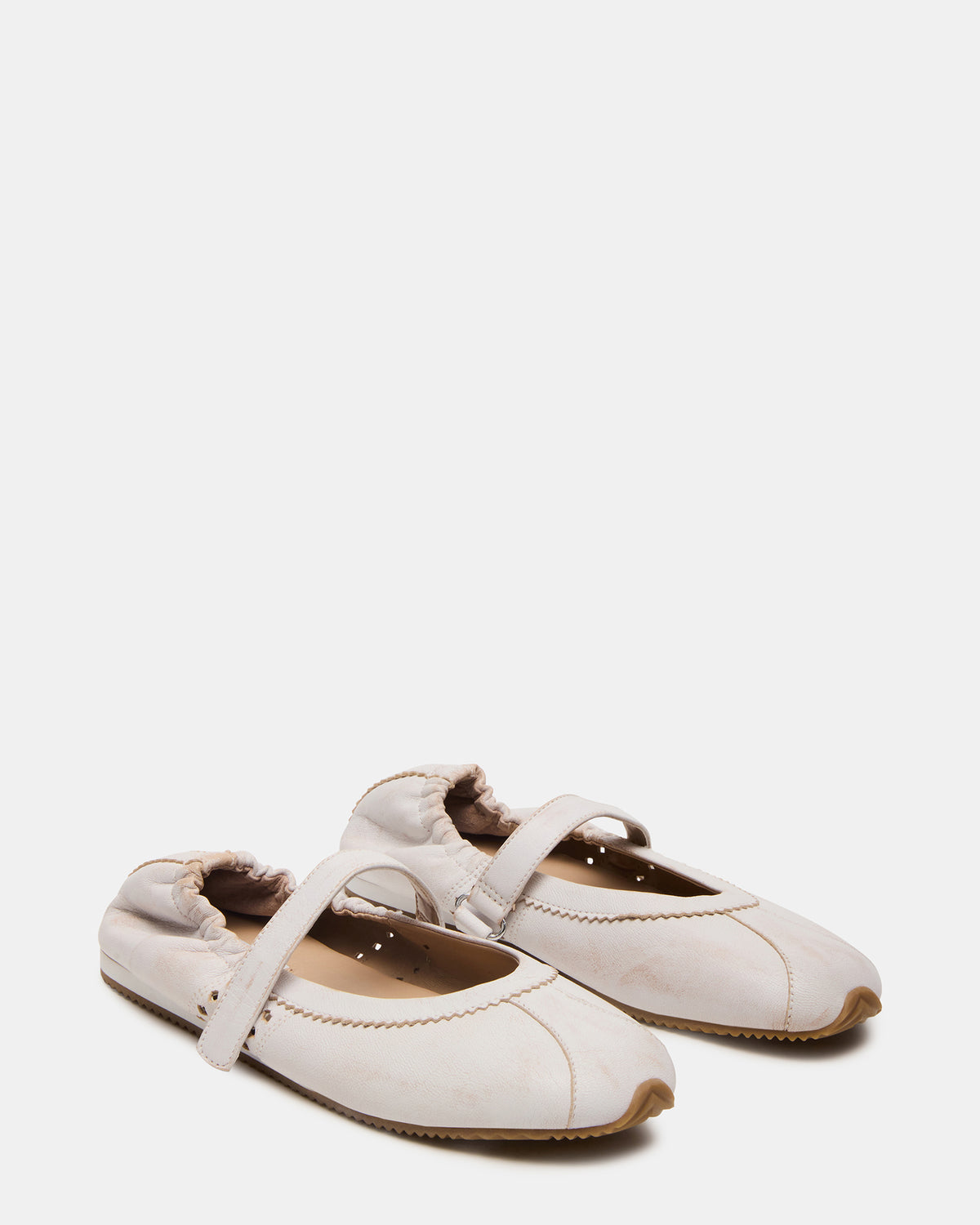 ANAYA White Distressed Mary Jane Ballet Women's Flat