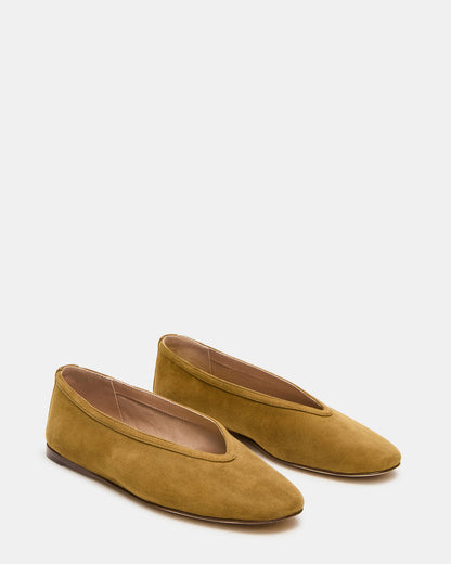 LENI Mustard Suede Square-Toe Ballet Women's Flat