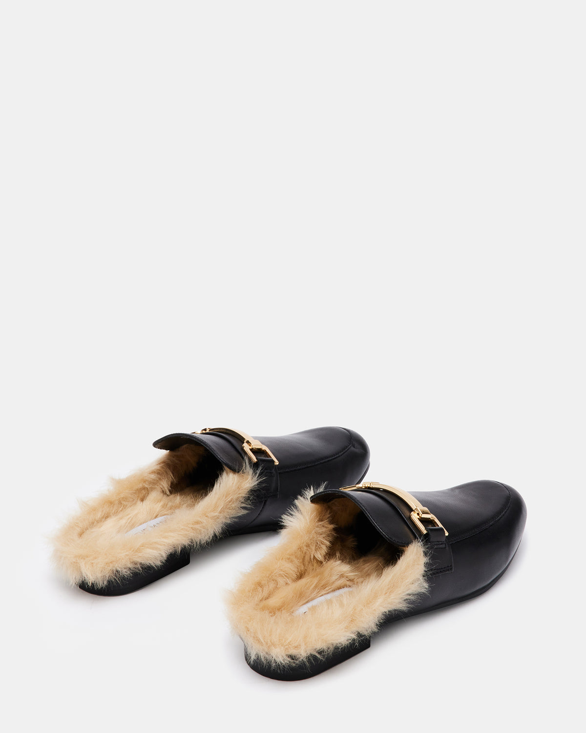 KHLOE Black Leather Women's Faux Fur Mule