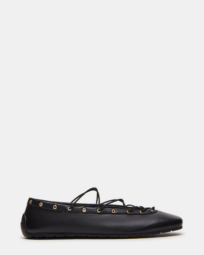 POINTE Black Leather Women's Ballet Square-Toe Flat