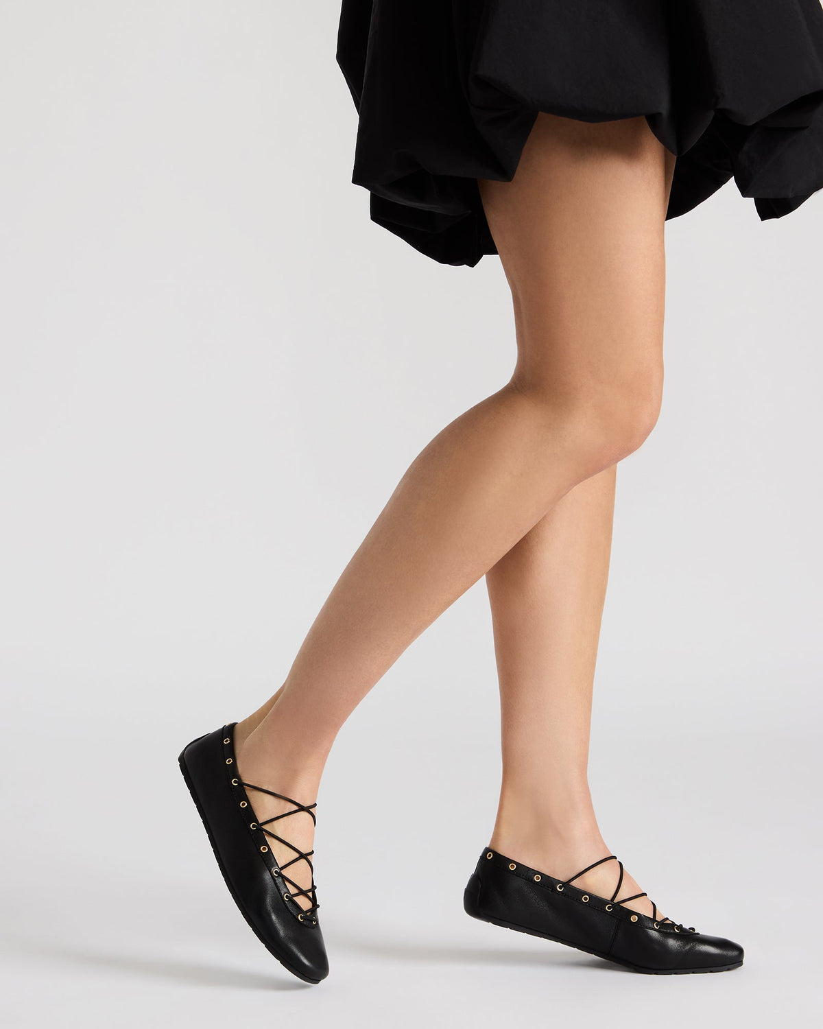 POINTE Black Leather Women's Ballet Square-Toe Flat