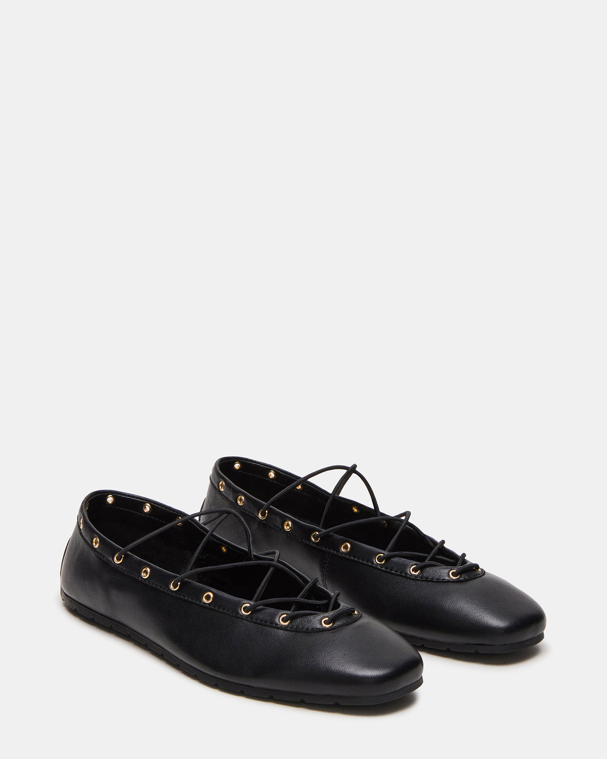 POINTE Black Leather Women's Ballet Square-Toe Flat