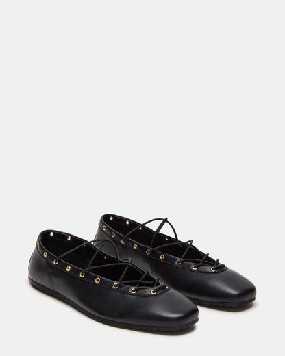 POINTE Black Leather Women's Ballet Square-Toe Flat