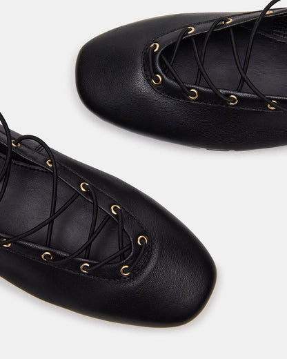 POINTE Black Leather Women's Ballet Square-Toe Flat