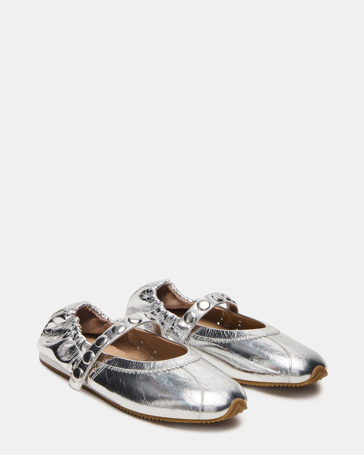 ANAYA Silver Leather Studs Mary Jane Ballet Women's Flat