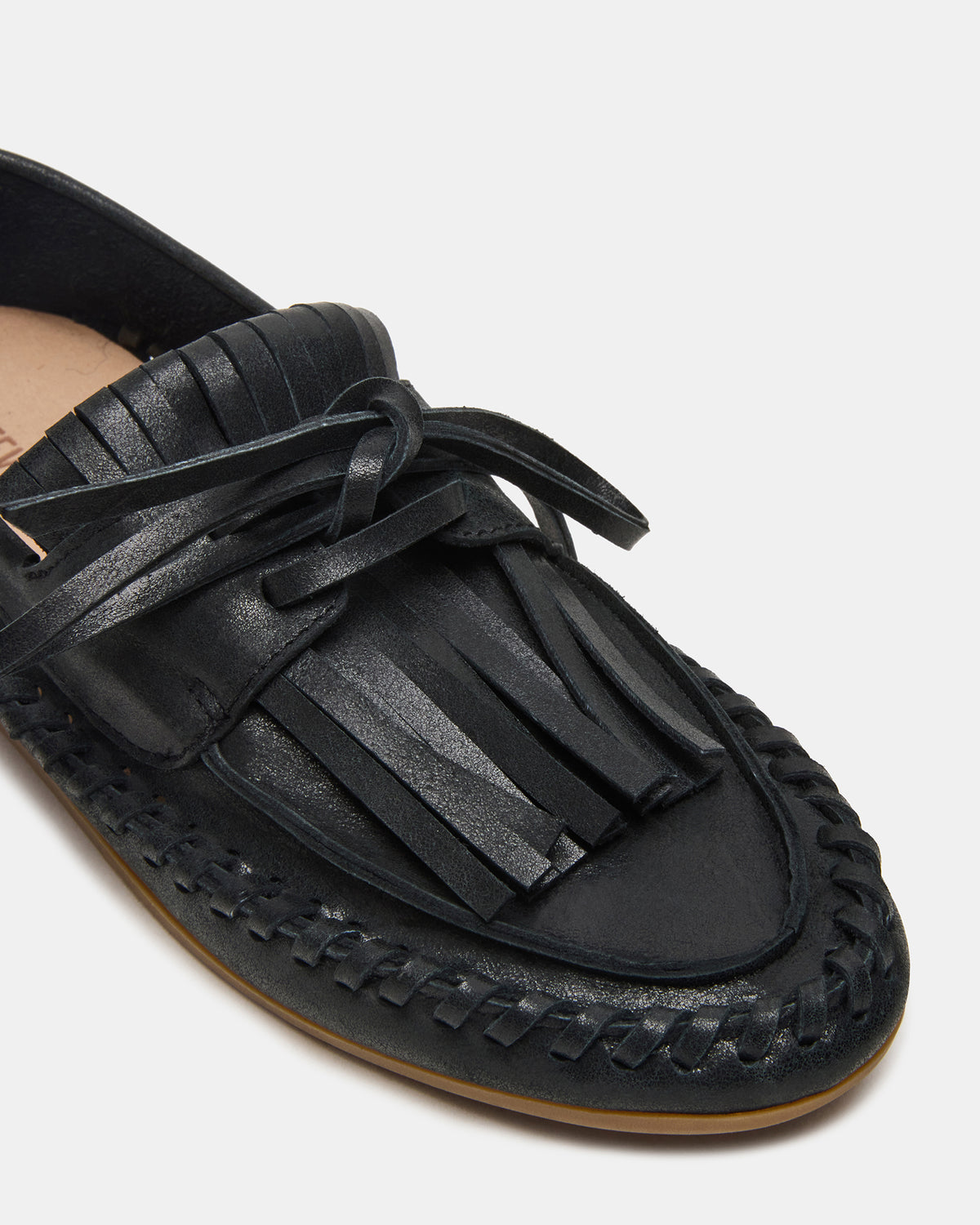 SAMUAL Black Distressed Fringe Boat Women's Loafer