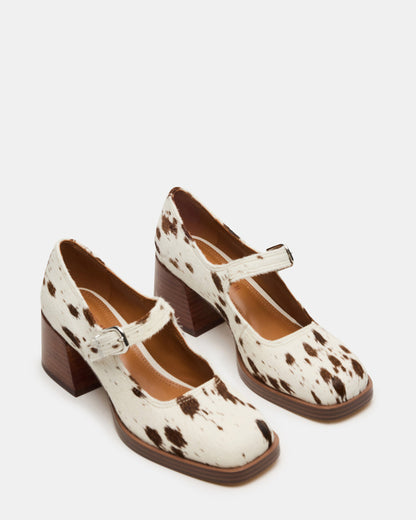 LISBON Brown Cow Print Square-Toe Mary Jane Women's Loafer