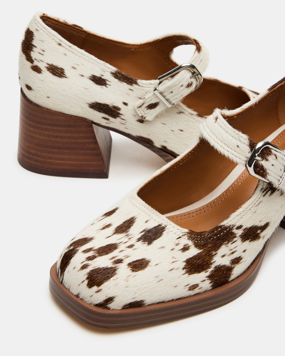 LISBON Brown Cow Print Square-Toe Mary Jane Women's Loafer