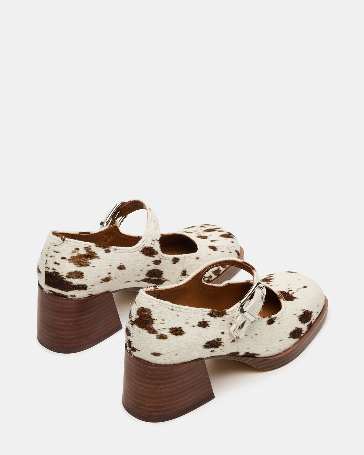 LISBON Brown Cow Print Square-Toe Mary Jane Women's Loafer