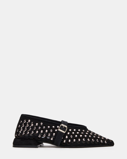 NICO Black Suede Women's Pointed-Toe Mary Jane Flat