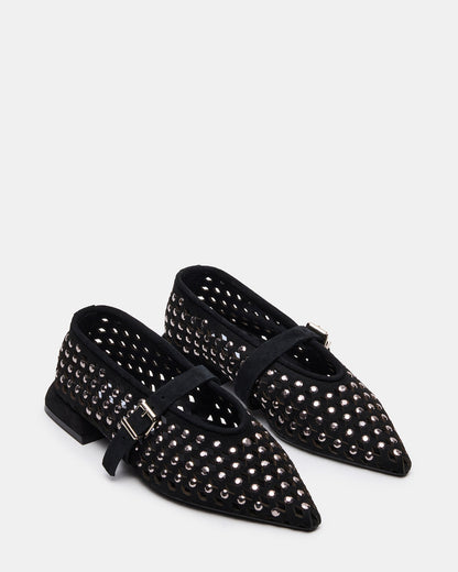 NICO Black Suede Women's Pointed-Toe Mary Jane Flat