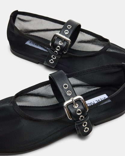 MITSY Black/Black Mary Jane Mesh Ballet Women's Flat