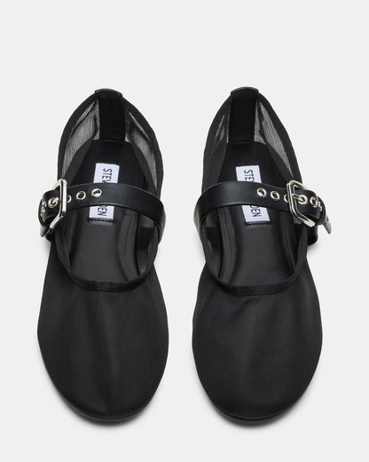 MITSY Black/Black Mary Jane Mesh Ballet Women's Flat
