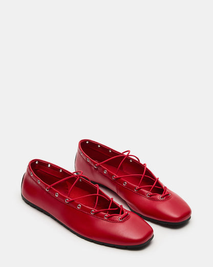 POINTE Red Leather Women's Ballet Square-Toe Flat