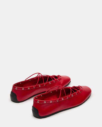 POINTE Red Leather Women's Ballet Square-Toe Flat
