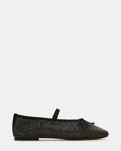 DELARA Rhinestones Black Multi Mary Jane Ballet Women's Flat