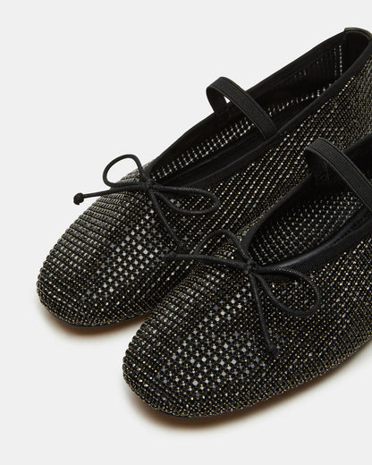 DELARA Rhinestones Black Multi Mary Jane Ballet Women's Flat
