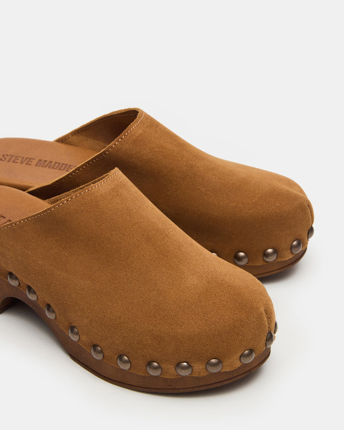DANVER Chestnut Suede Studded Slip-On Mule Clog Women's Flat