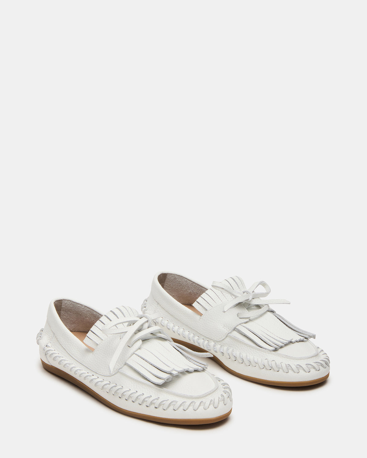 SAMUAL White Leather Fringe Boat Women's Loafer