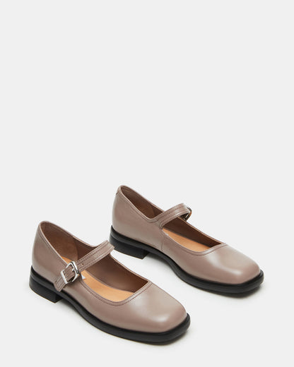DELANCY Taupe Leather Women's Mary Jane Flats