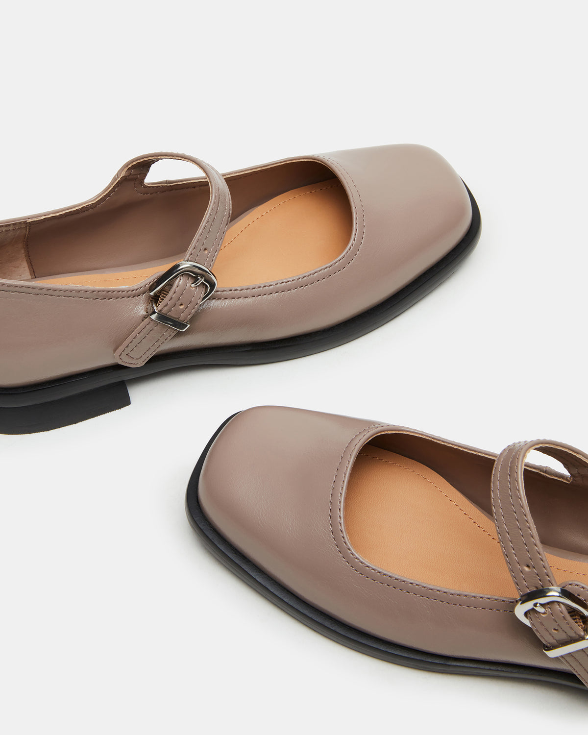 DELANCY Taupe Leather Women's Mary Jane Flats