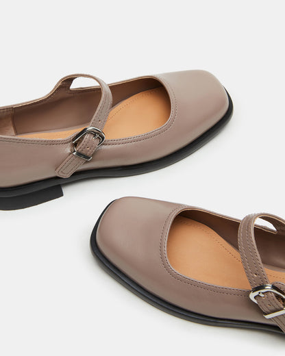 DELANCY Taupe Leather Women's Mary Jane Flats