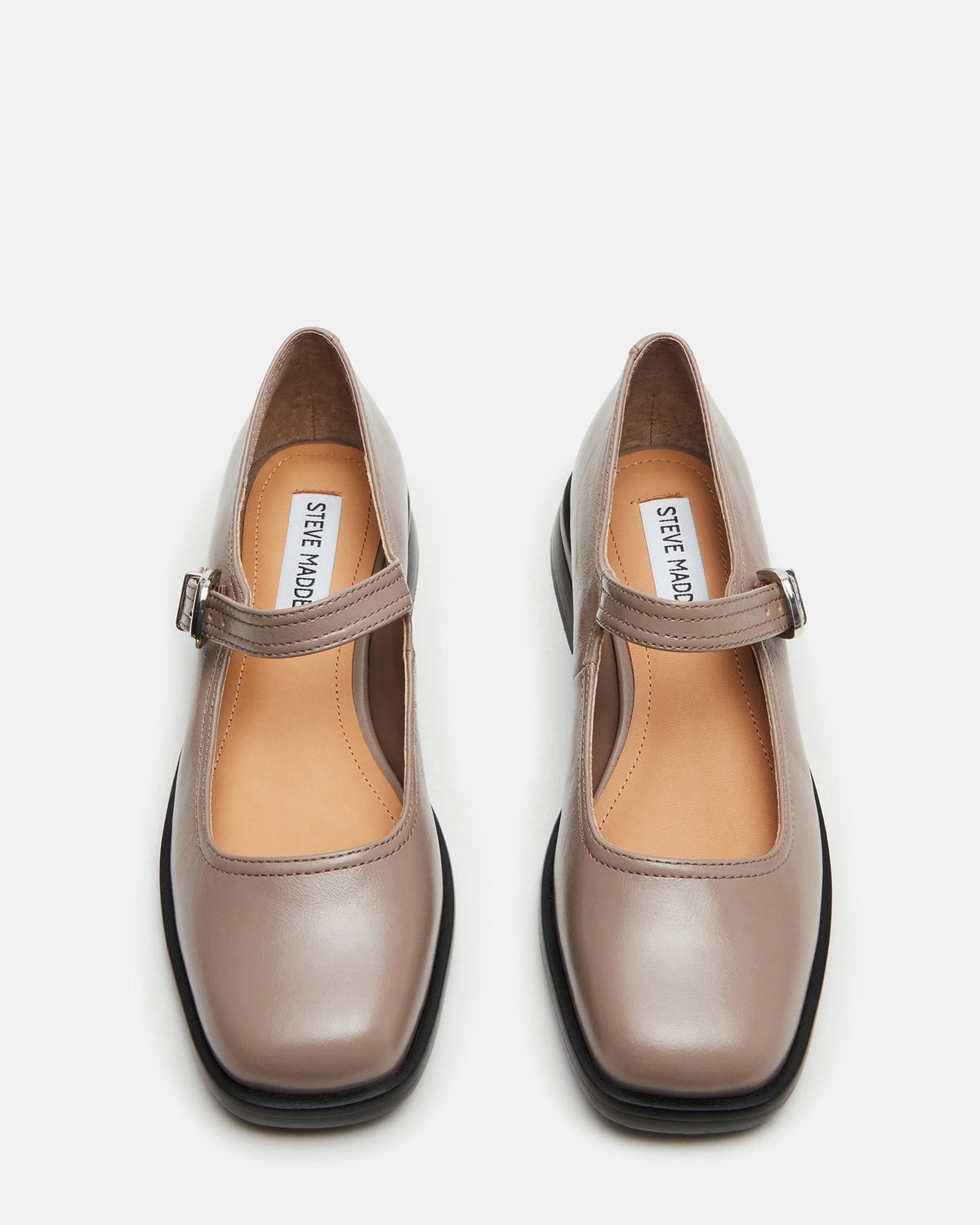 DELANCY Taupe Leather Women's Mary Jane Flats