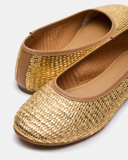 MERLOT Gold Raffia Ballet Women's Flat