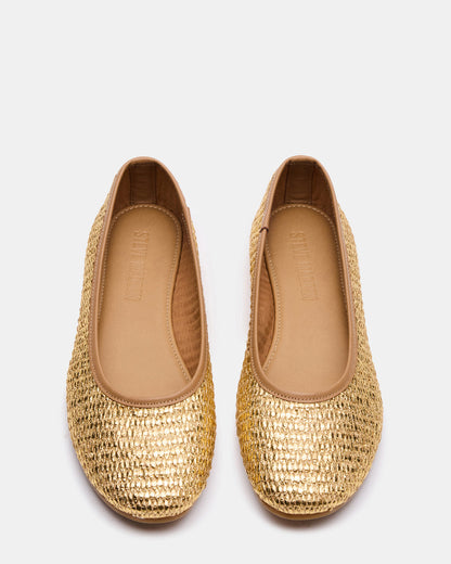 MERLOT Gold Raffia Ballet Women's Flat