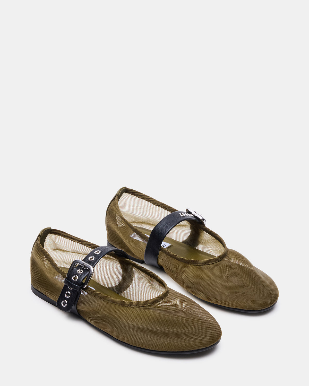 MITSY Olive/Black Mary Jane Mesh Ballet Women's Flat