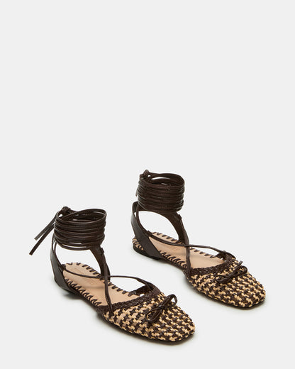 GOSSAMER Brown Leather Women's Woven Lace-Up Ballet Flat