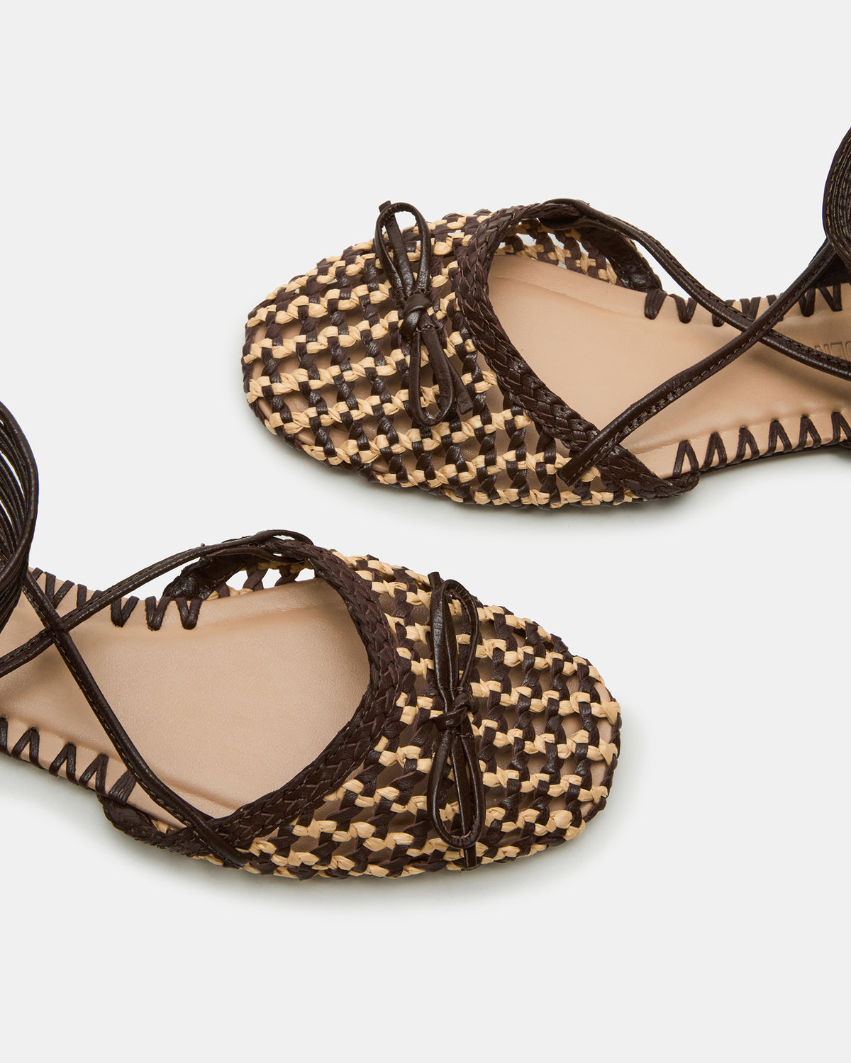 GOSSAMER Brown Leather Women's Woven Lace-Up Ballet Flat