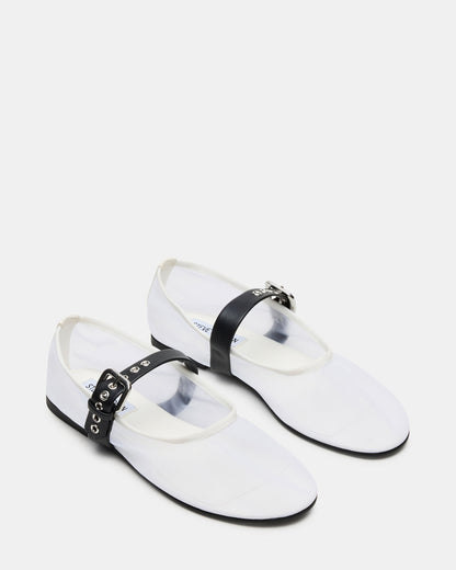 MITSY White/Black Mary Jane Mesh Ballet Women's Flat