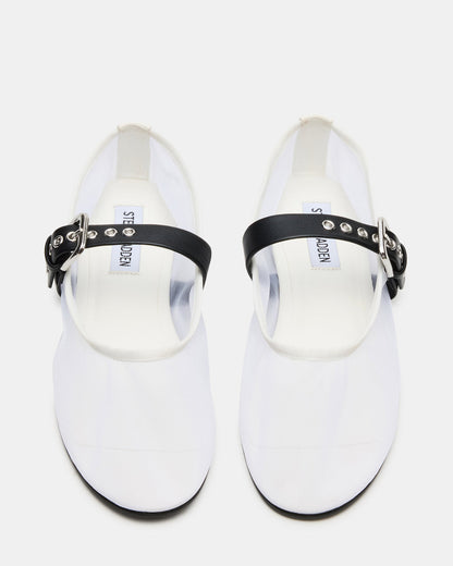 MITSY White/Black Mary Jane Mesh Ballet Women's Flat