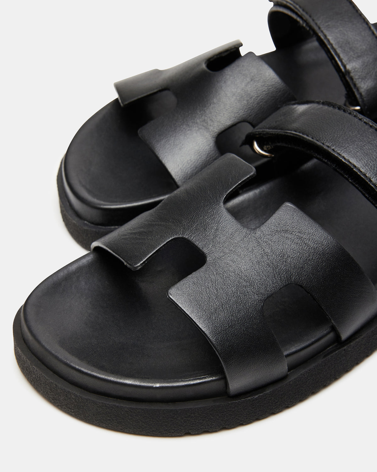 MAYVEN Black Leather Flatform Slide Women's Sandal