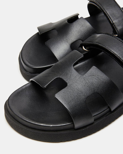 MAYVEN Black Leather Flatform Slide Women's Sandal