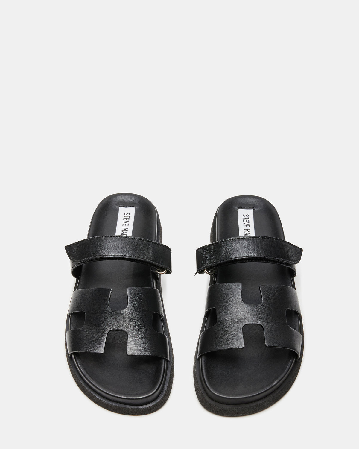MAYVEN Black Leather Flatform Slide Women's Sandal