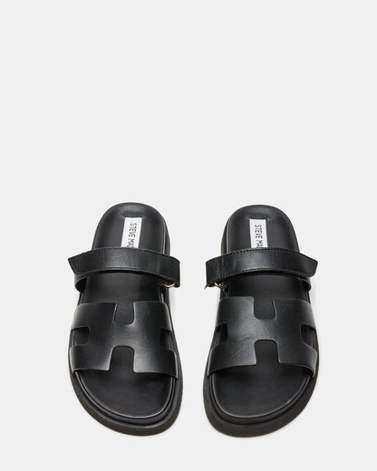 MAYVEN Black Leather Flatform Slide Women's Sandal