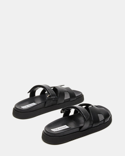 MAYVEN Black Leather Flatform Slide Women's Sandal