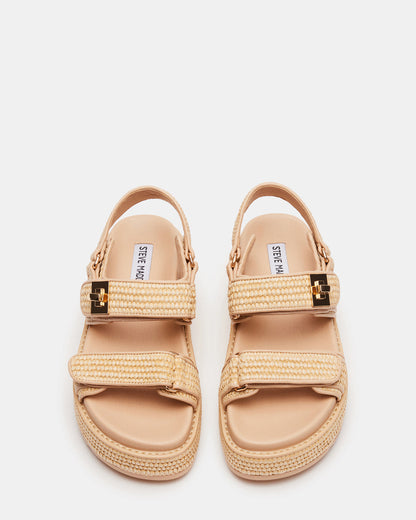 BIGMONA Natural Raffia Leather Women's Platform Sandal