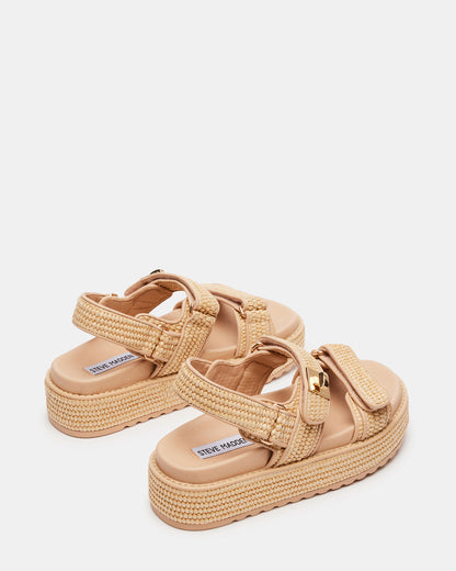 BIGMONA Natural Raffia Leather Women's Platform Sandal
