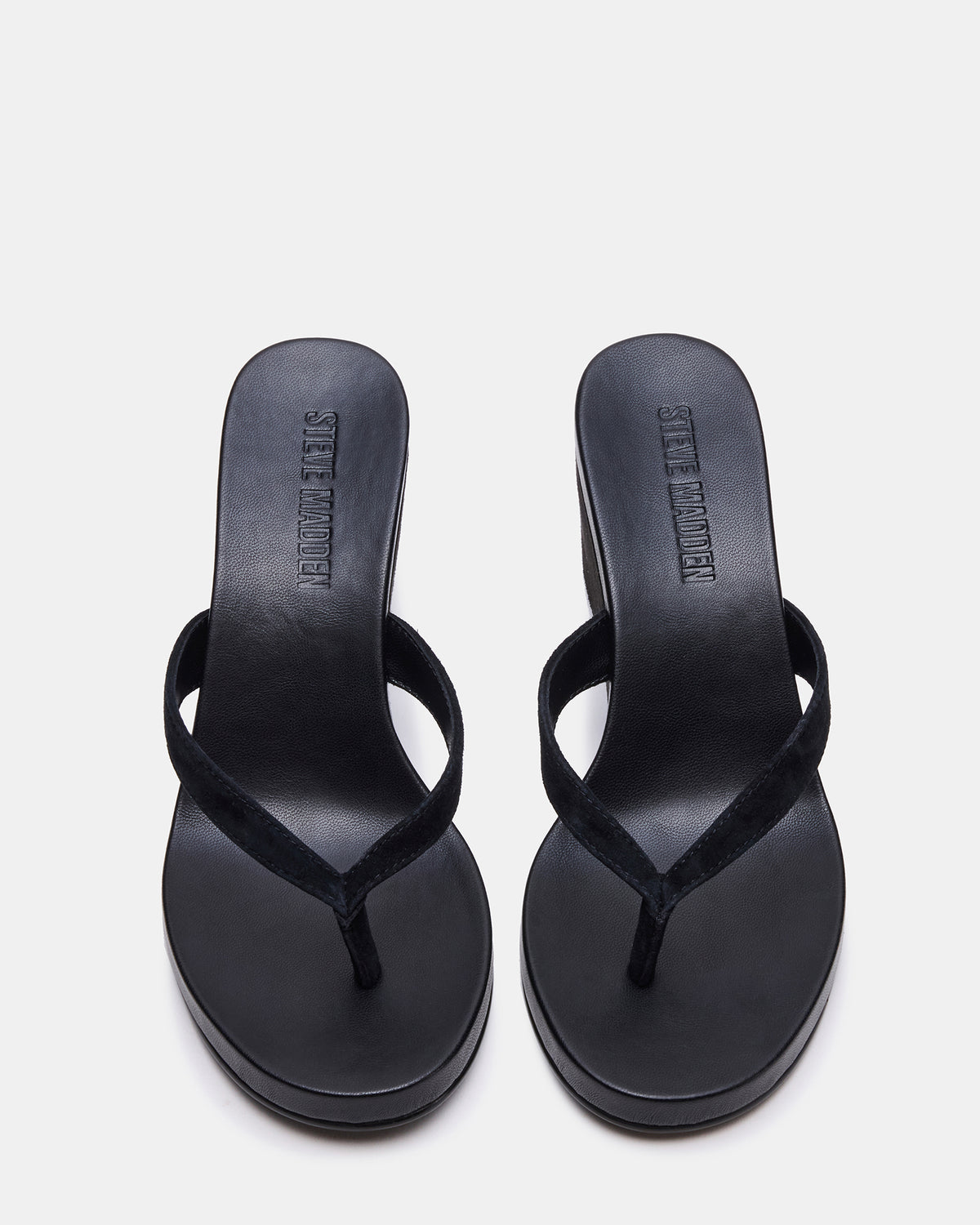 PLAYING Black Suede Thong Wedge Women's Sandal