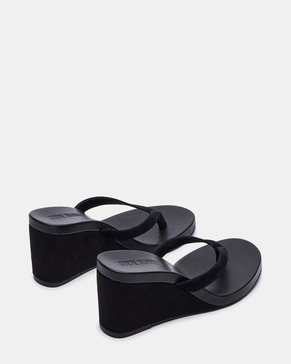 PLAYING Black Suede Thong Wedge Women's Sandal