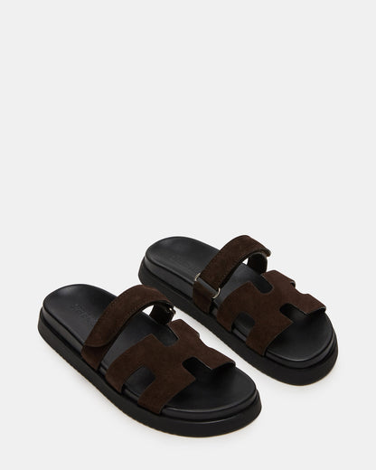 MAYVEN Chocolate Brown Suede Flatform Slide Women's Sandal