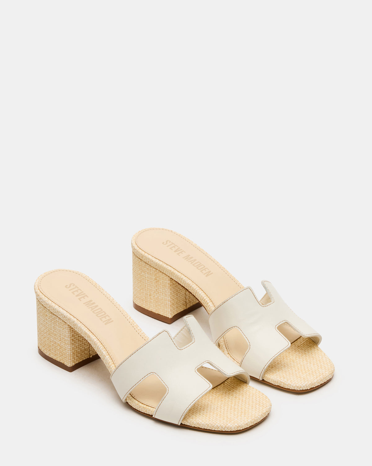 HANA BONE LEATHER Square-Toe Mule Block Heel Women's Sandal